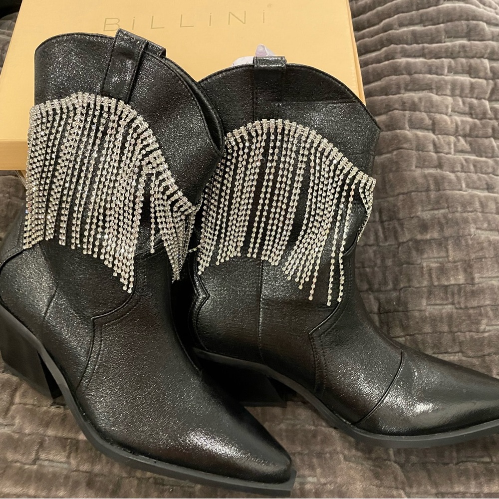 Billini Shimmering Black Boots with Silver Accents